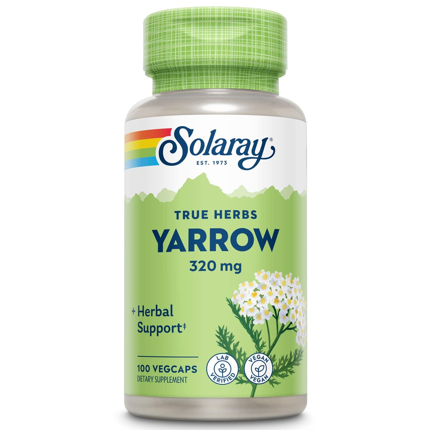 SOLARAY True Herbs Yarrow 320mg, Whole Aerial - Yarrow Herbal Supplements for Wellness Support - Non-GMO, Vegan, Gluten Free, Lab Verified, 60-Day Money Back Guarantee - 100 Servings, 100 VegCaps