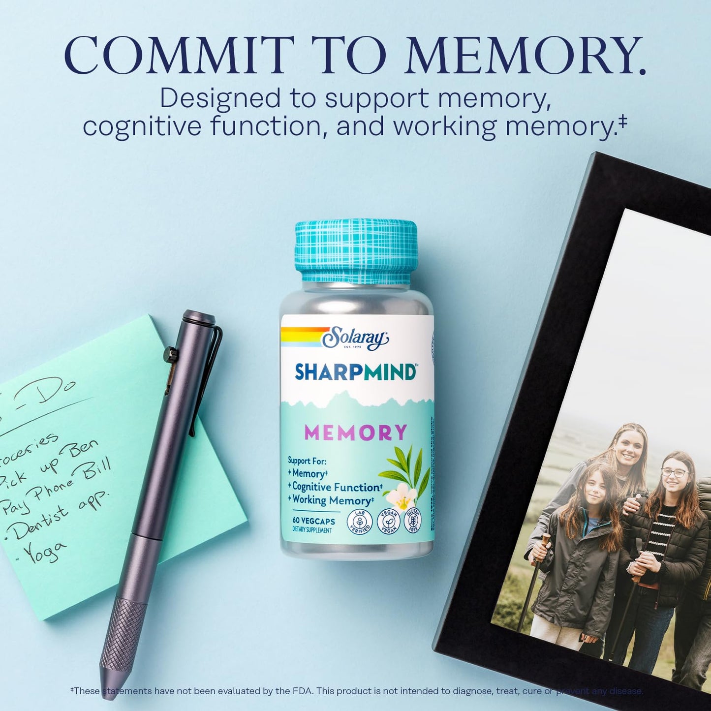 SOLARAY SharpMind Memory Formula – Cognivia, Gotu Kola & Chaga Brain Support | 60-Servings, 60 VegCaps