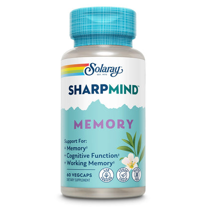 SOLARAY SharpMind Memory Formula – Cognivia, Gotu Kola & Chaga Brain Support | 60-Servings, 60 VegCaps