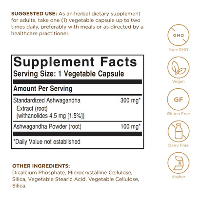 Solgar Ashwagandha Root Extract – 60 Veg Capsules | Standardized Full Potency (SFP) | Non-GMO, Vegan, Gluten & Dairy Free