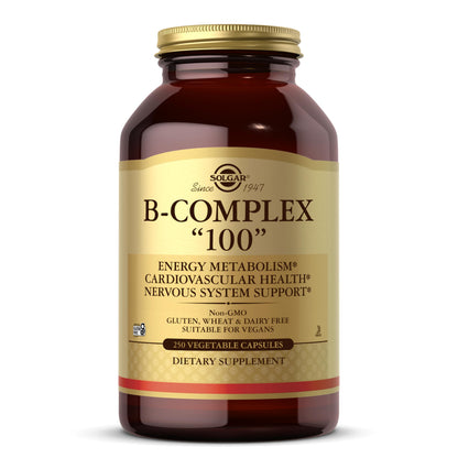 Solgar B-Complex 100 — 250 Veg Capsules for Energy & Nervous System Support | Vegan, Non-GMO