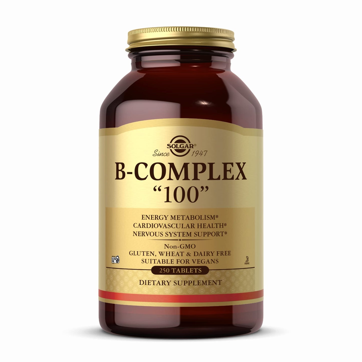 Solgar B-Complex 100 | 250 Tablets for Energy Metabolism, Heart & Nerve Support | Vegan, Non-GMO, Gluten Free