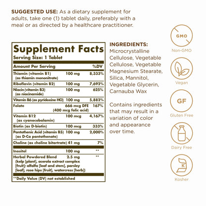 Solgar B-Complex 100 | 250 Tablets for Energy Metabolism, Heart & Nerve Support | Vegan, Non-GMO, Gluten Free