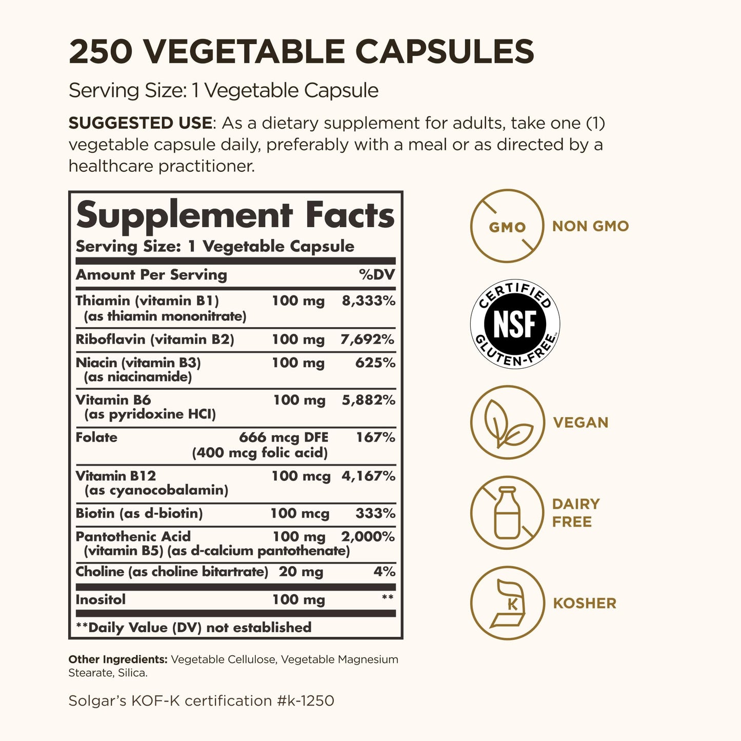 Solgar B-Complex 100 — 250 Veg Capsules for Energy & Nervous System Support | Vegan, Non-GMO