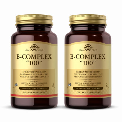 Solgar B-Complex 100 — 200 Total Servings (2x100 Veggie Capsules) for Energy Metabolism, Nervous System & Cardiovascular Support | Non-GMO, Vegan, Gluten Free