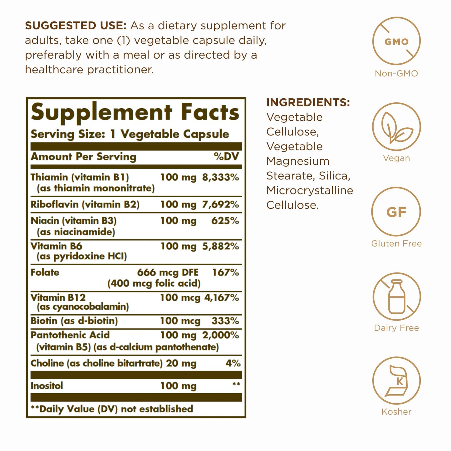 Solgar B-Complex 100 - 50 Vegetable Capsules | Energy Metabolism & Nervous System Support
