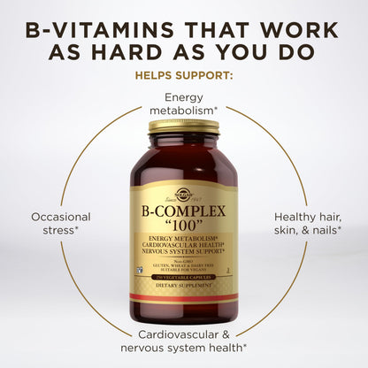 Solgar B-Complex 100 — 250 Veg Capsules for Energy & Nervous System Support | Vegan, Non-GMO