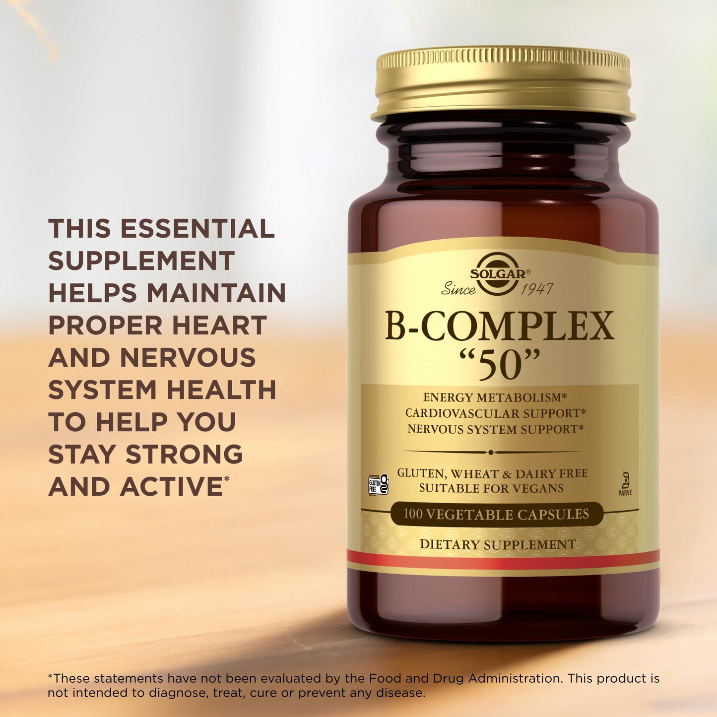 Solgar B-Complex 50 | 100 Veg Capsules | Energy & Nervous System Support