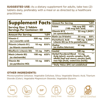 Solgar B-Complex with Vitamin C - 100 Tablets (Pack of 2) | Non-GMO, Vegan, Kosher & Gluten Free
