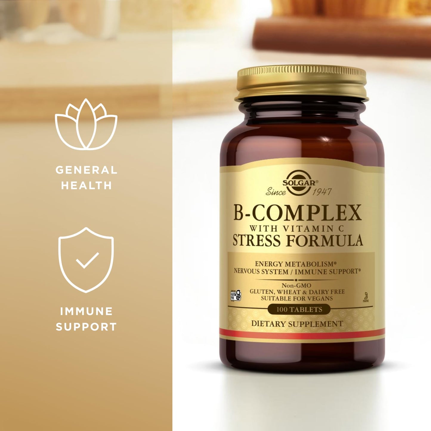 Solgar B-Complex with Vitamin C - 100 Tablets (Pack of 2) | Non-GMO, Vegan, Kosher & Gluten Free