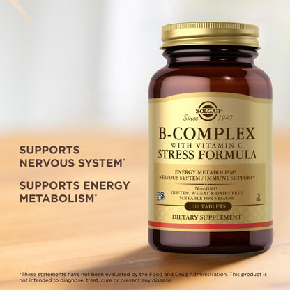 Solgar B-Complex with Vitamin C - 100 Tablets (Pack of 2) | Non-GMO, Vegan, Kosher & Gluten Free