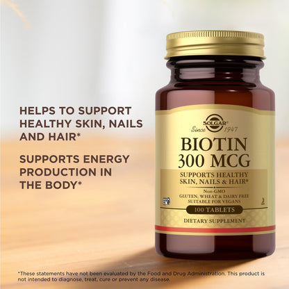 Solgar Biotin 300 mcg – 200 Servings (2x100) | Skin, Nails & Hair Support | Non-GMO, Vegan, Gluten Free, Dairy Free, Kosher