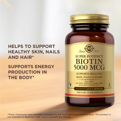 Solgar Biotin 5000 mcg - 50 Veg Capsules | Skin, Nails & Hair Support