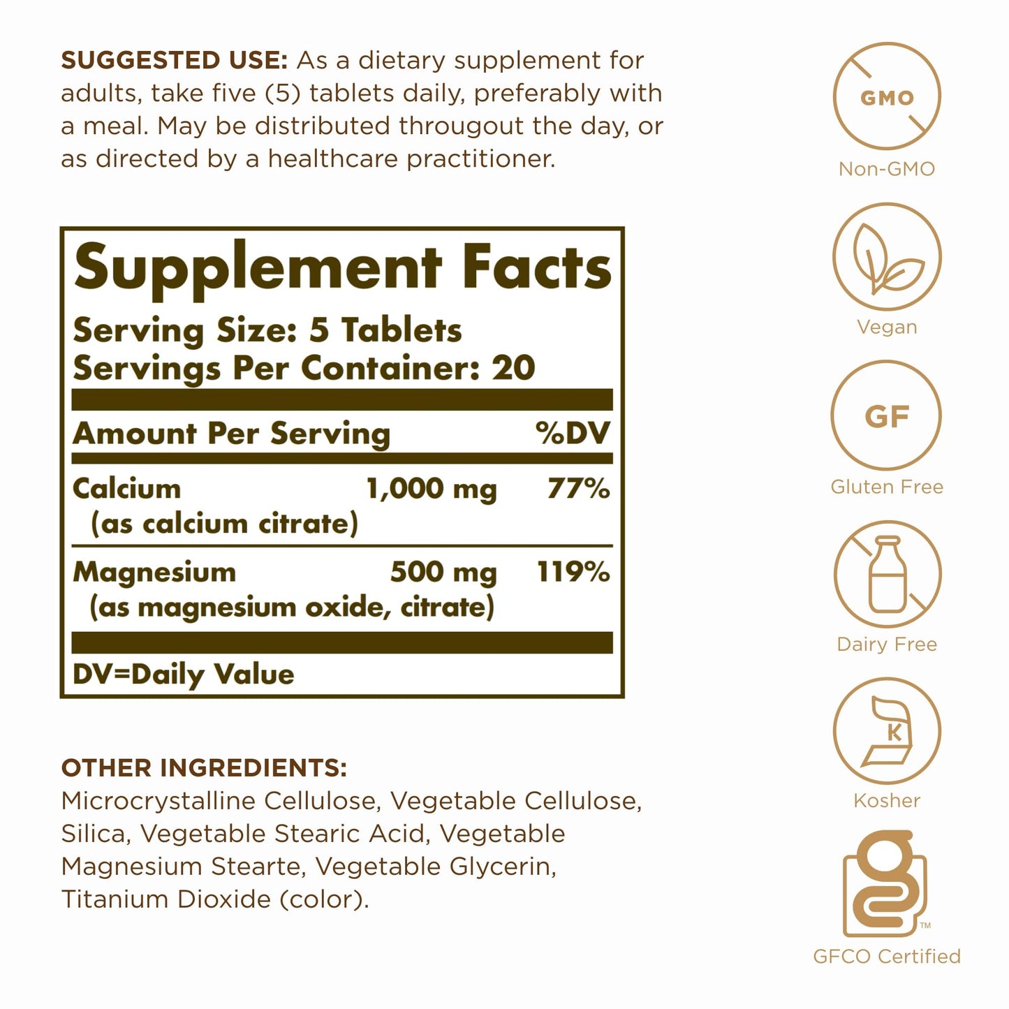 Solgar Calcium Magnesium Citrate – 100 Tablets Pack of 2 – Non-GMO, Vegan, Gluten Free, Kosher | 40 Servings