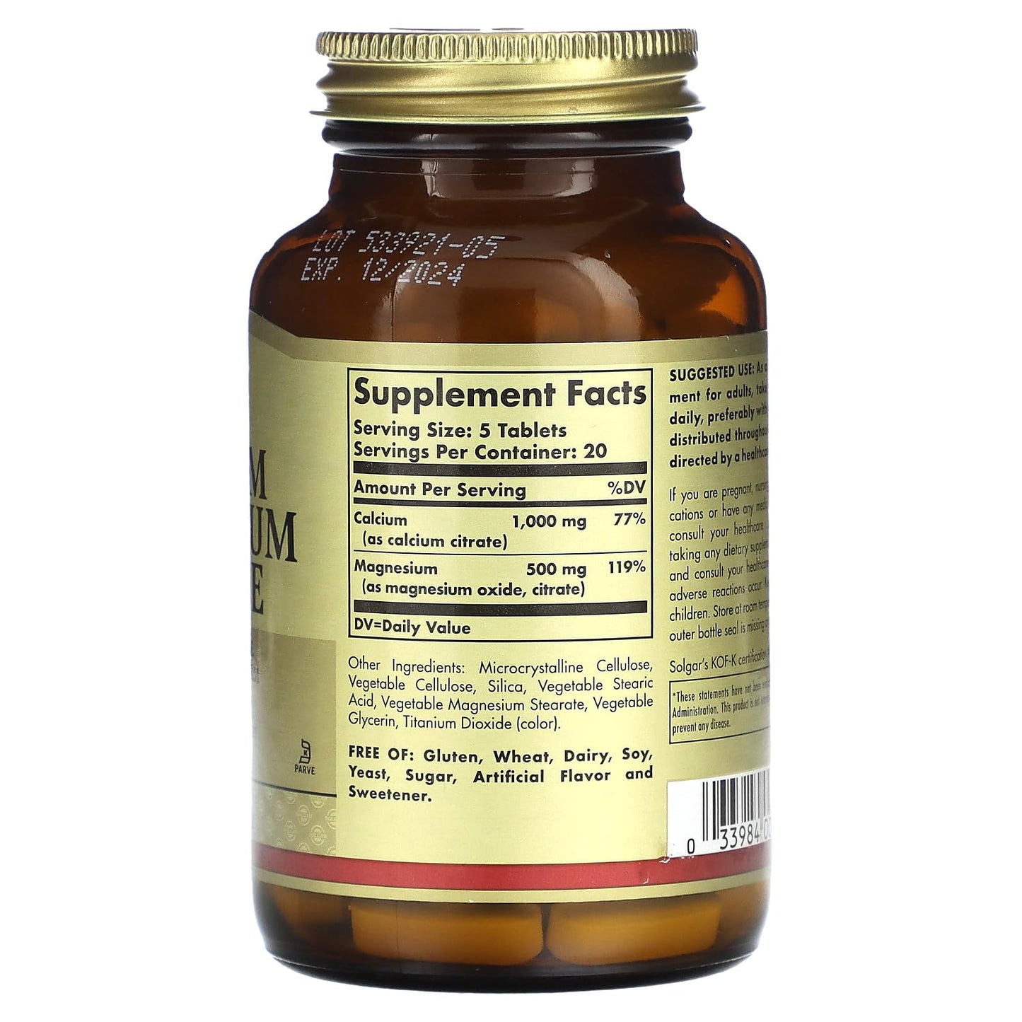 Solgar Calcium Magnesium Citrate – 100 Tablets Pack of 2 – Non-GMO, Vegan, Gluten Free, Kosher | 40 Servings