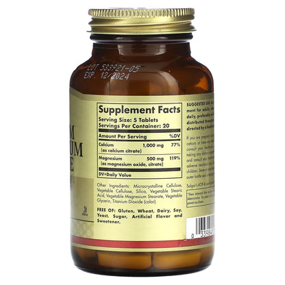 Solgar Calcium Magnesium Citrate – 100 Tablets Pack of 2 – Non-GMO, Vegan, Gluten Free, Kosher | 40 Servings