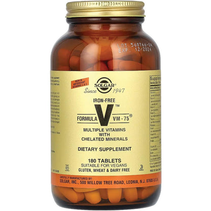 Solgar Iron-Free VM-75 Multivitamin with Chelated Minerals – 180 Tablets | Vegan, Gluten & Dairy Free