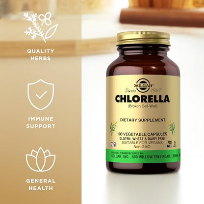Solgar Chlorella - 100 Vegetable Capsules - Maximum Absorption - Non-GMO, Vegan, Gluten Free, Kosher - 100 Servings