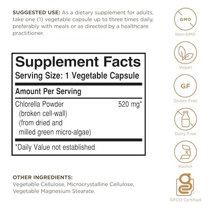 Solgar Chlorella - 100 Vegetable Capsules - Maximum Absorption - Non-GMO, Vegan, Gluten Free, Kosher - 100 Servings