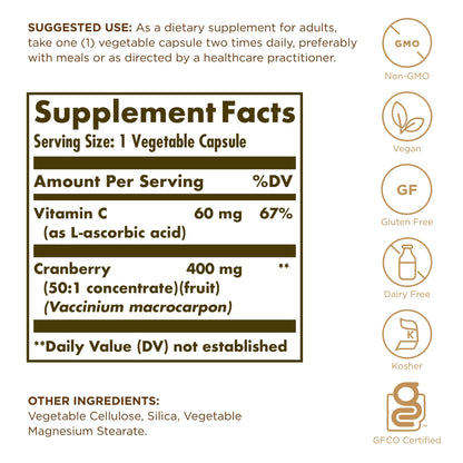 Solgar Cranberry with Vitamin C - 60 Vegetable Capsules | Supports Urinary & Bladder Health - Non-GMO, Vegan, Kosher, Gluten Free