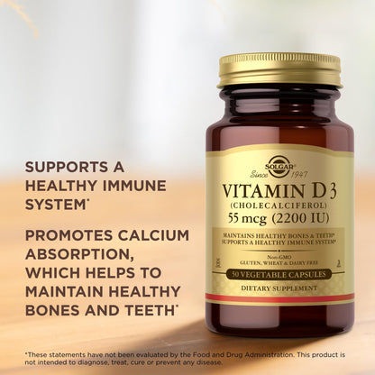 Solgar Vitamin D3 55 mcg (2200 IU) – 50 Veg Capsules | Bones & Immune Support