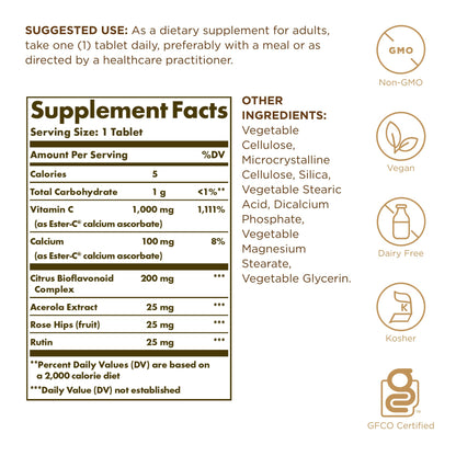SOLGAR Ester-C Plus 1000 mg Vitamin C (Ascorbate Complex) - 180 Tablets, Pack of 2 - Gentle & Non Acidic - Supports Upper Respiratory Health - Non-GMO, Gluten Free - 360 Total Servings