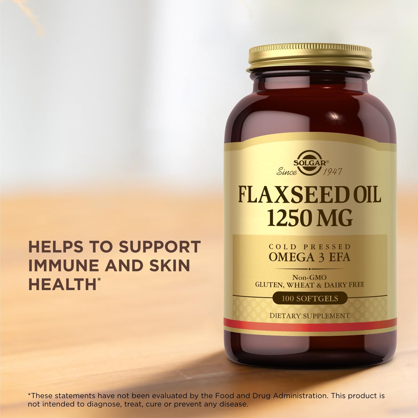 Solgar Flaxseed Oil 1250 mg – 100 Softgels | Organic Cold-Pressed Omega-3 | Supports Heart, Immune & Skin Health | Non-GMO, Gluten Free, Dairy Free | 50 Servings