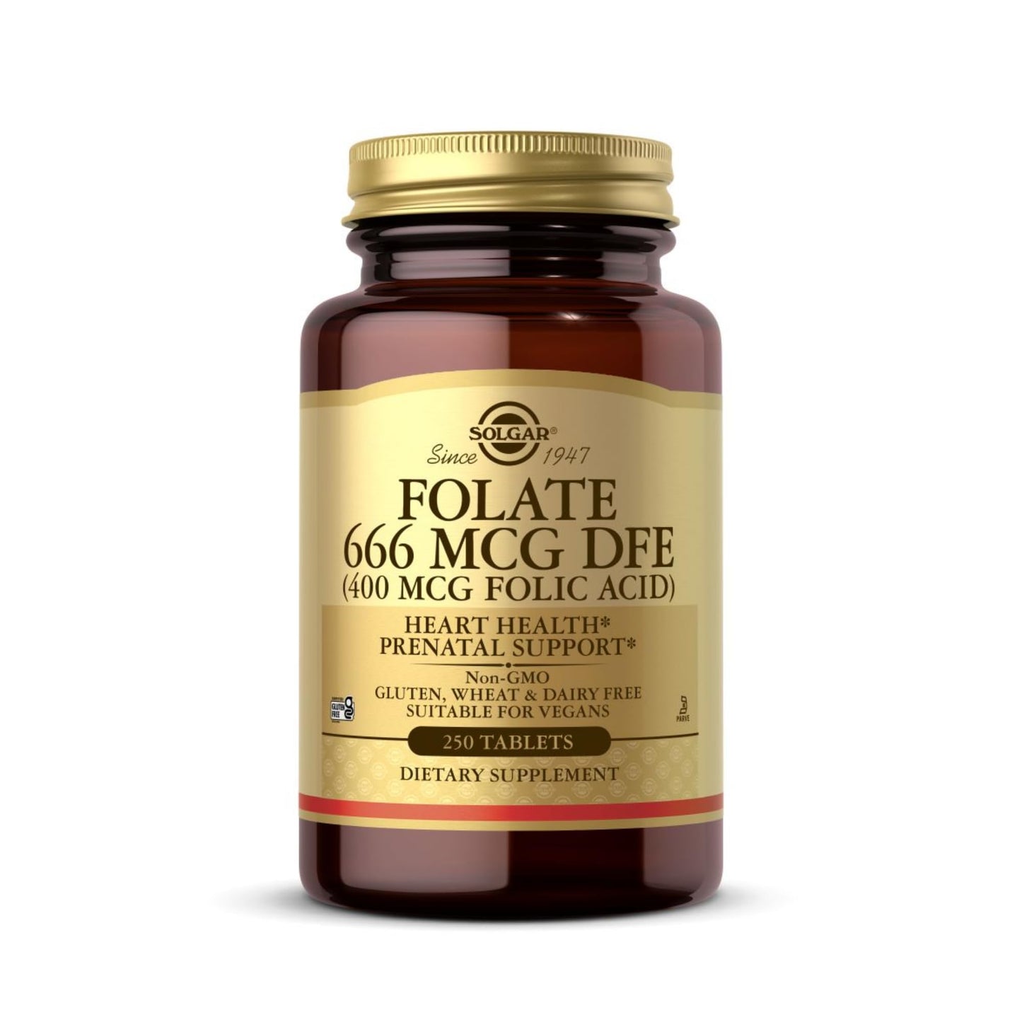 Solgar Folate 666 mcg DFE (Folic Acid 400 mcg) – 250 Tablets – Prenatal Support | Non-GMO, Vegan