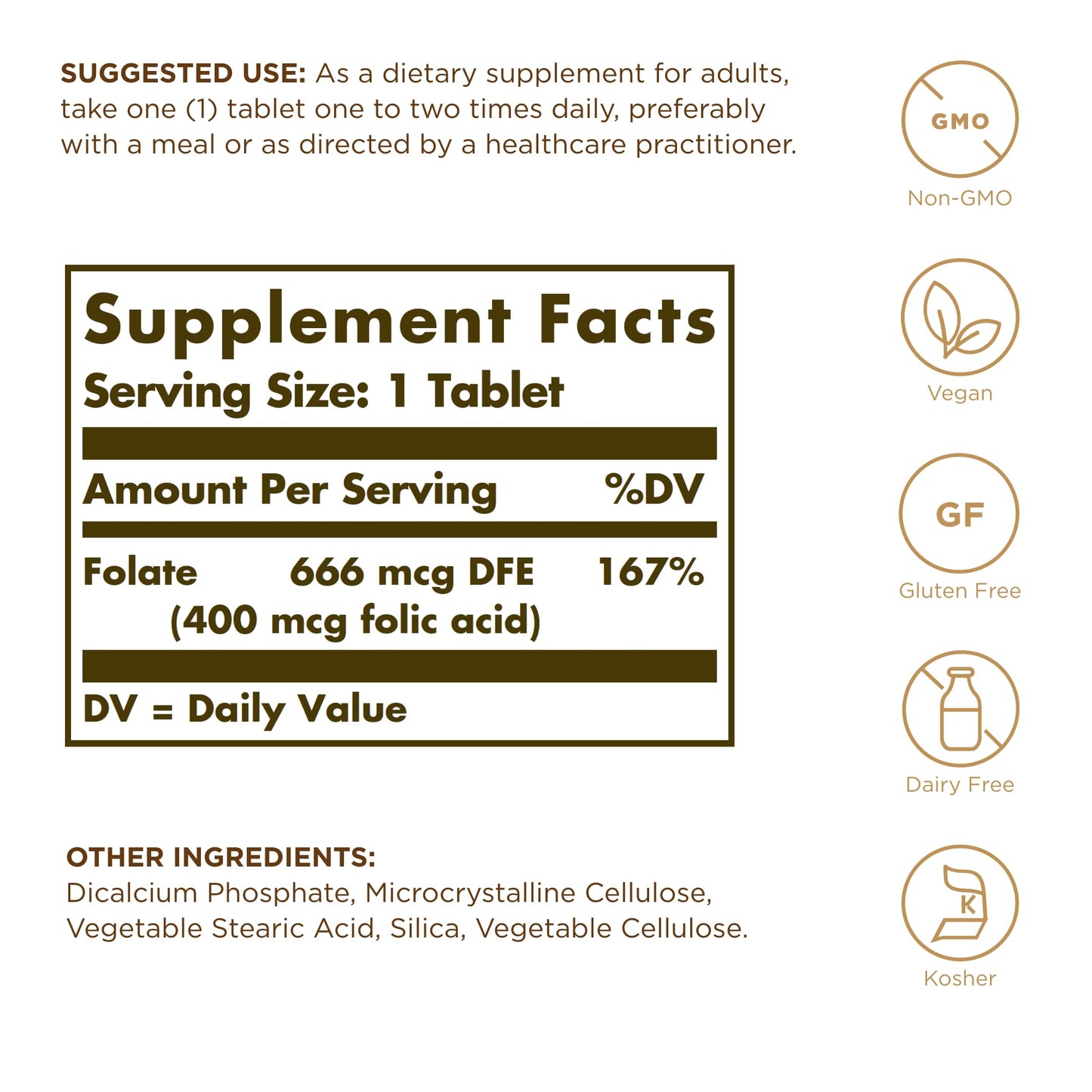 Solgar Folate 666 mcg DFE (Folic Acid 400 mcg) – 250 Tablets – Prenatal Support | Non-GMO, Vegan