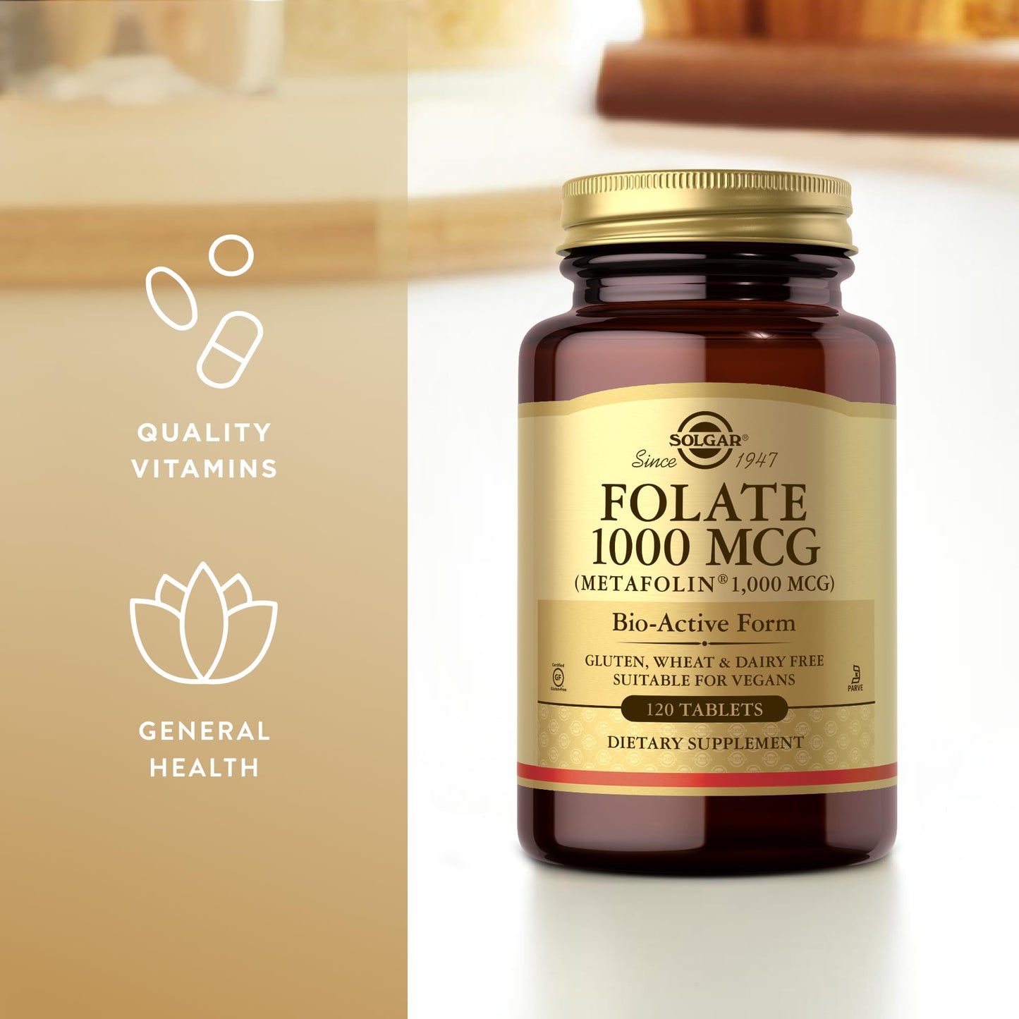Solgar Folate 1000 mcg – 120 Tablets, 2 Pack | Metafolin Bio-Active