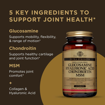 Solgar Glucosamine Hyaluronic Acid Chondroitin MSM 120 Tablets – Joint Support, Mobility & Flexibility | Extra Strength, Shellfish Free, Non-GMO, Gluten Free