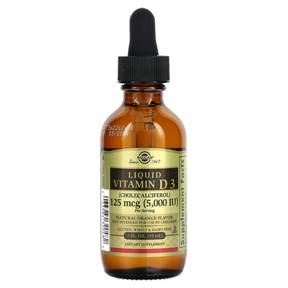 Solgar Liquid Vitamin D3 125 mcg (5,000 IU) – Orange Flavor, 59 Servings | Gluten Free, Dairy Free, Kosher