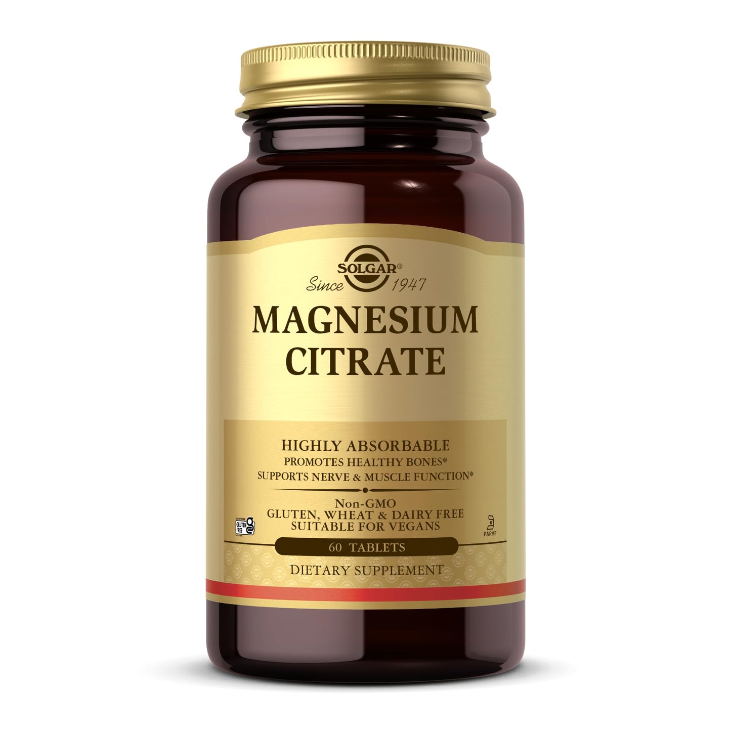 Solgar Magnesium Citrate 60 Tablets – Highly Absorbable, Supports Nerve, Muscle & Bone Health | Non-GMO, Vegan, Gluten Free, Kosher