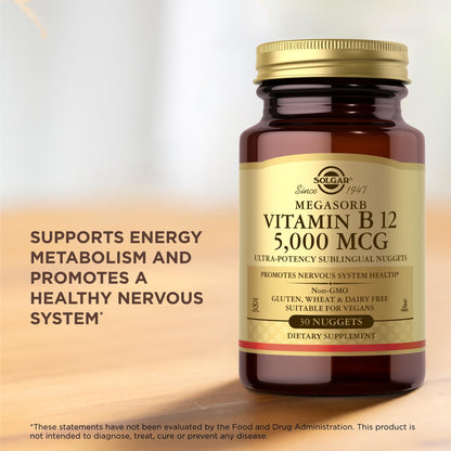 Solgar Megasorb Vitamin B12 5000 mcg – 30 Nuggets | Vegan, Non-GMO