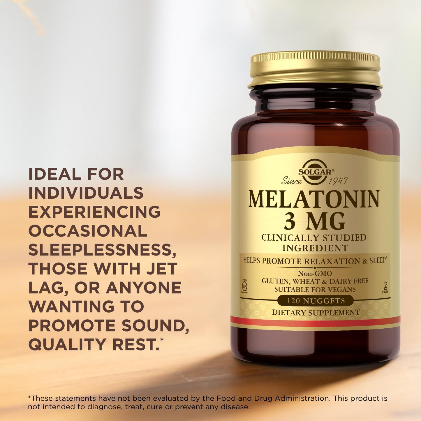 Solgar Melatonin 3 mg - 120 Nuggets | Sleep Support, Vegan & Non-GMO