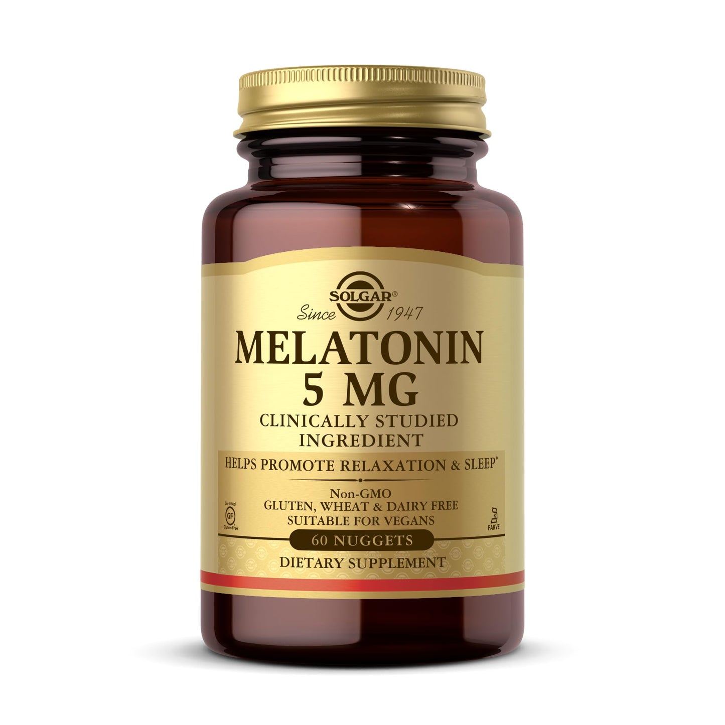 Solgar Melatonin 5 mg - 60 Nuggets | Relaxation & Rest | Vegan, Gluten Free, Kosher