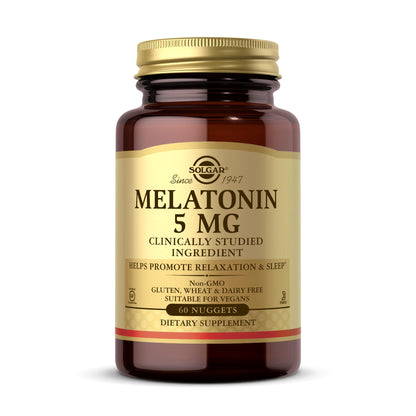 Solgar Melatonin 5 mg - 60 Nuggets | Relaxation & Rest | Vegan, Gluten Free, Kosher