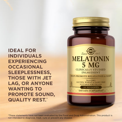 Solgar Melatonin 5 mg - 60 Nuggets | Relaxation & Rest | Vegan, Gluten Free, Kosher