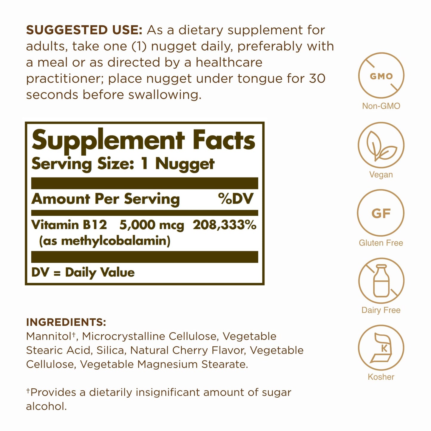 Solgar Methylcobalamin 5000 mcg Nuggets – Cherry Flavor, 180 Servings | Energy Metabolism, Vegan
