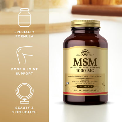Solgar MSM 1000 mg - 120 Tablets | Joints & Connective Tissue Support | Non-GMO, Vegan, Gluten Free, Dairy Free, Kosher