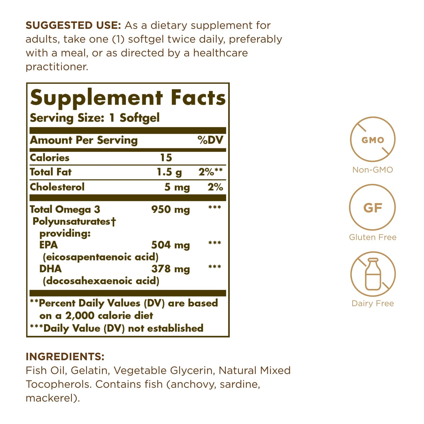 Solgar Triple Strength Omega 3 950 mg – 300 Total Servings | 100 Softgels x3 | Non-GMO, Gluten Free, Dairy Free