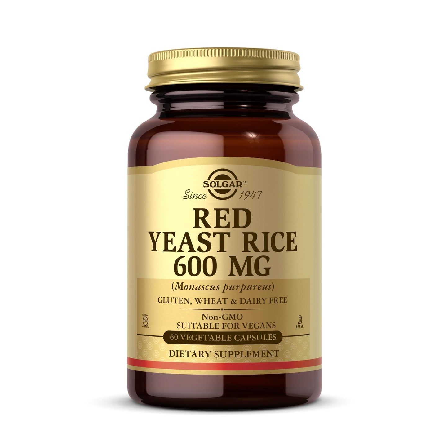 Solgar Red Yeast Rice 600 mg – 60 Veg Capsules – Non-GMO, Vegan, Gluten Free, Dairy Free, Kosher