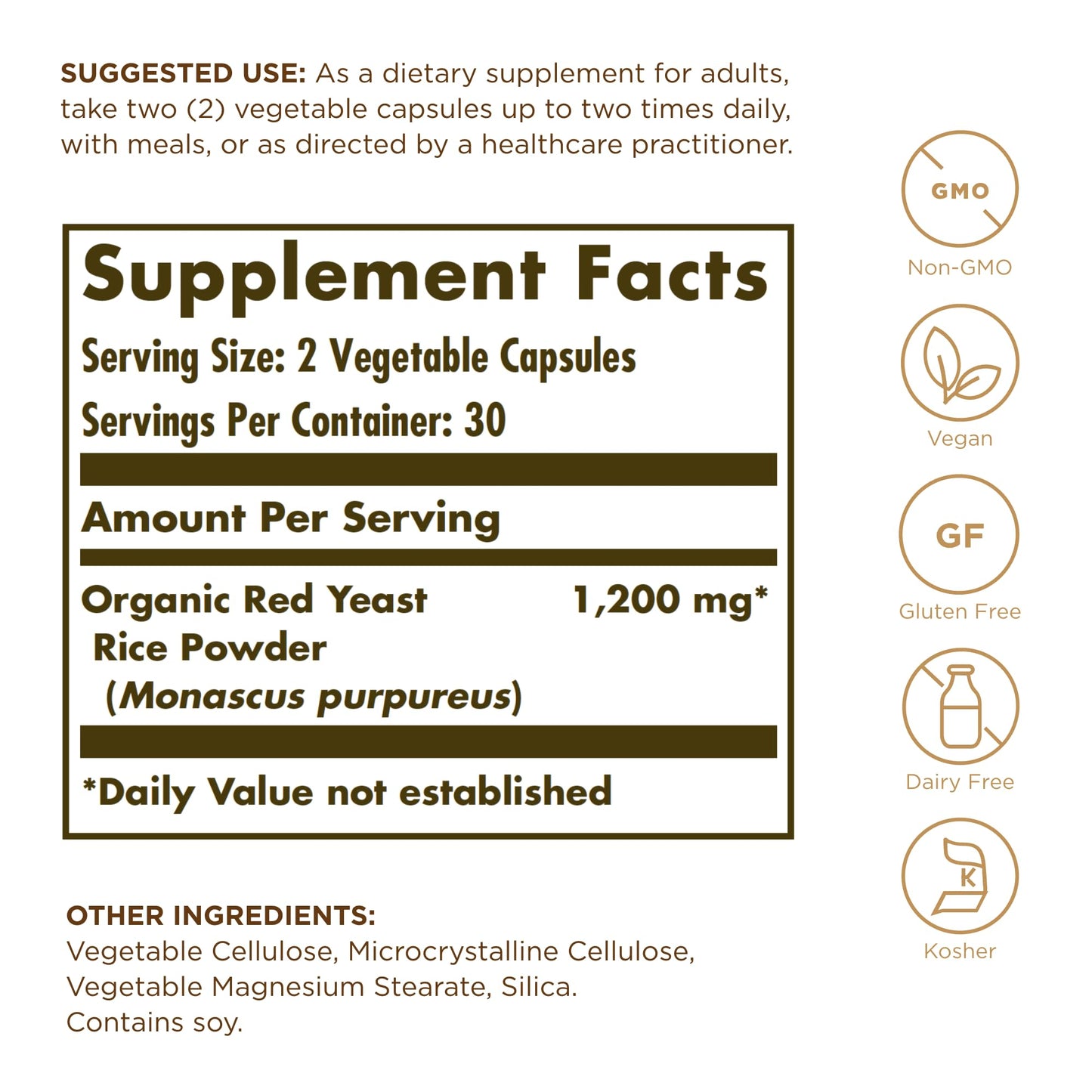 Solgar Red Yeast Rice 600 mg – 60 Veg Capsules – Non-GMO, Vegan, Gluten Free, Dairy Free, Kosher
