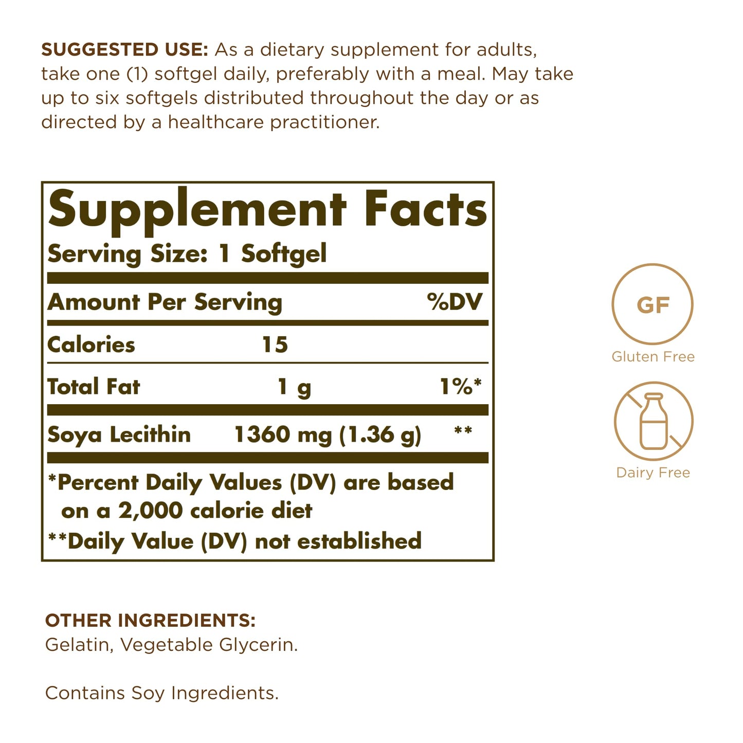 Solgar SOYA Lecithin 1360 mg - 100 Softgels | Gluten Free & Dairy Free
