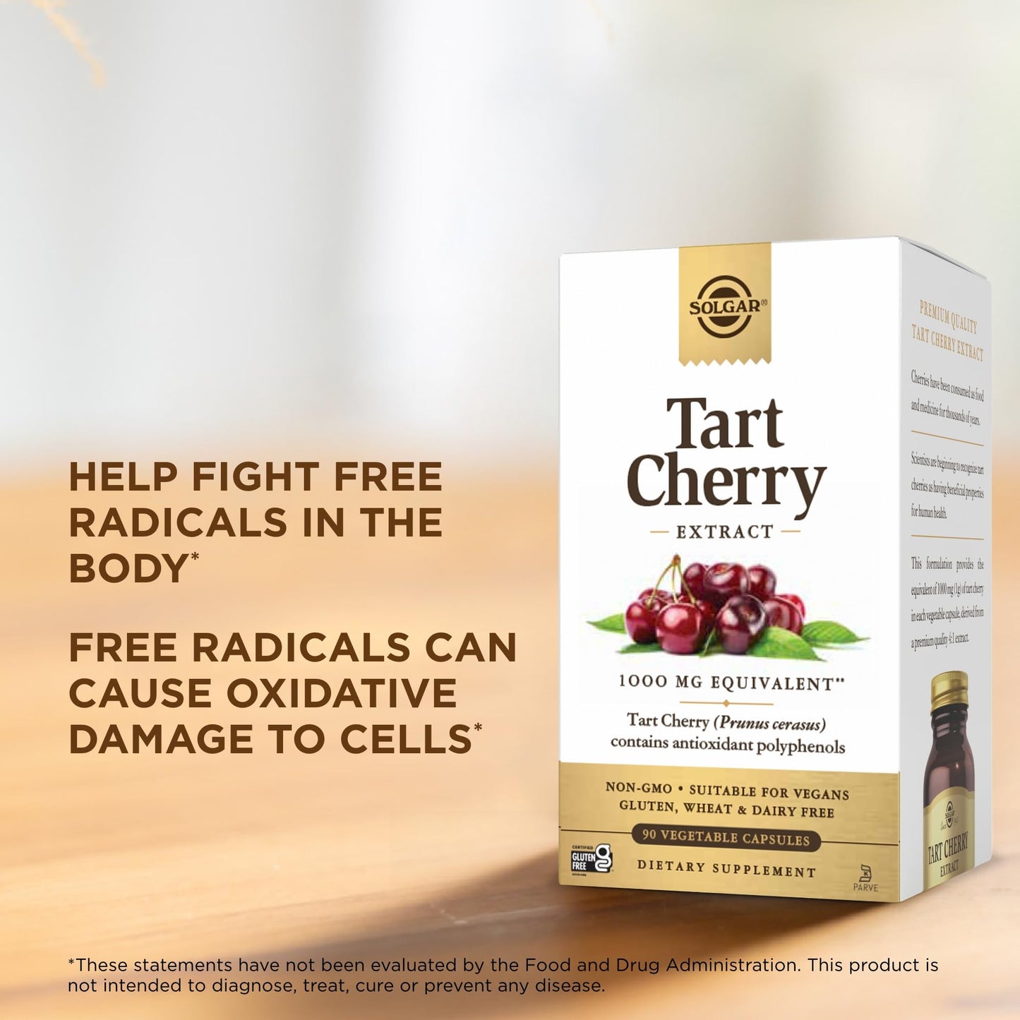 Solgar Tart Cherry 1000 mg – 180 Servings (Pack of 2, 90 Veg Capsules) | Antioxidant with Quercetin, Chlorogenic Acid & Anthocyanins
