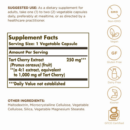Solgar Tart Cherry 1000 mg – 180 Servings (Pack of 2, 90 Veg Capsules) | Antioxidant with Quercetin, Chlorogenic Acid & Anthocyanins