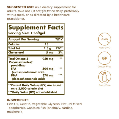 Solgar Triple Strength Omega-3 950 mg - 200 Servings (2-Pack) | Non-GMO, Gluten Free