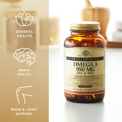 Solgar Triple Strength Omega-3 950 mg - 200 Servings (2-Pack) | Non-GMO, Gluten Free