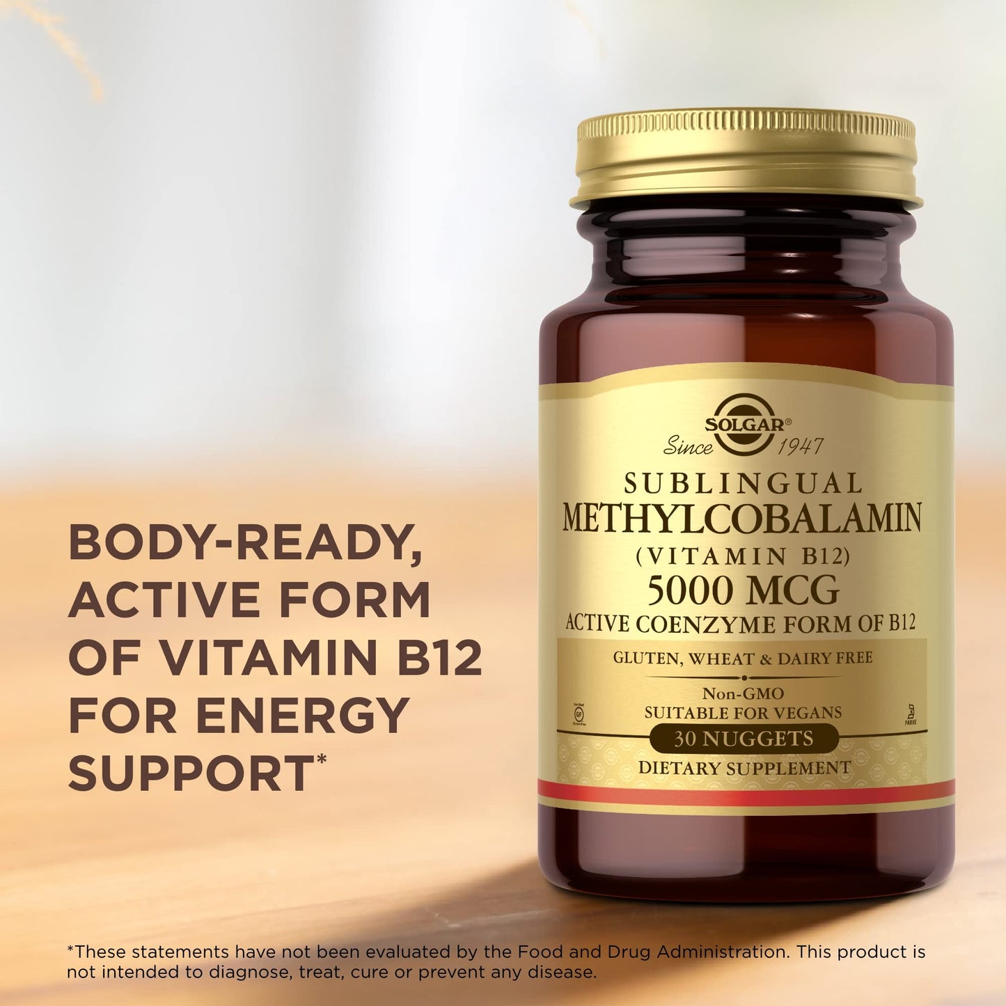Solgar Methylcobalamin 5000 mcg - 30 Nuggets, Cherry Flavor | Vegan, Non-GMO