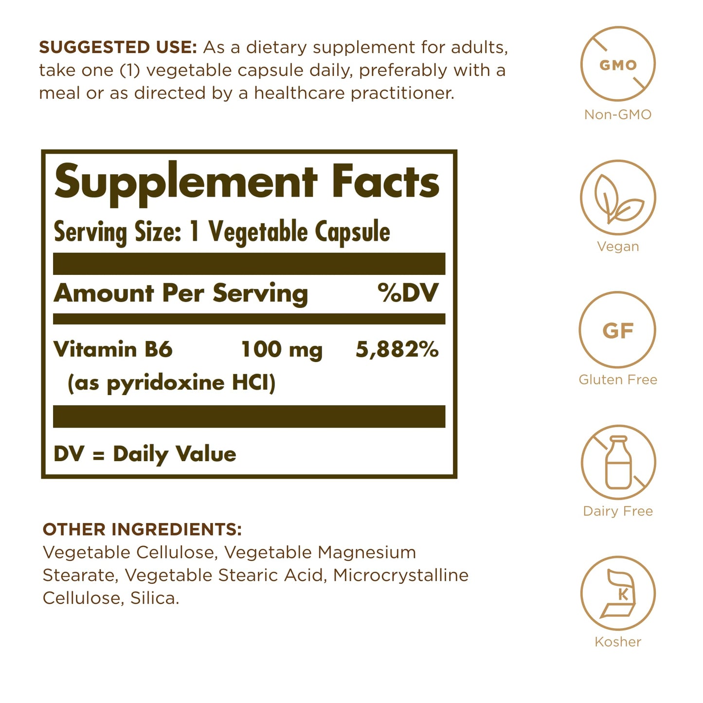 Solgar Vitamin B6 100 mg – 100 Veg Capsules | Non-GMO, Vegan, Gluten Free | 100 Servings